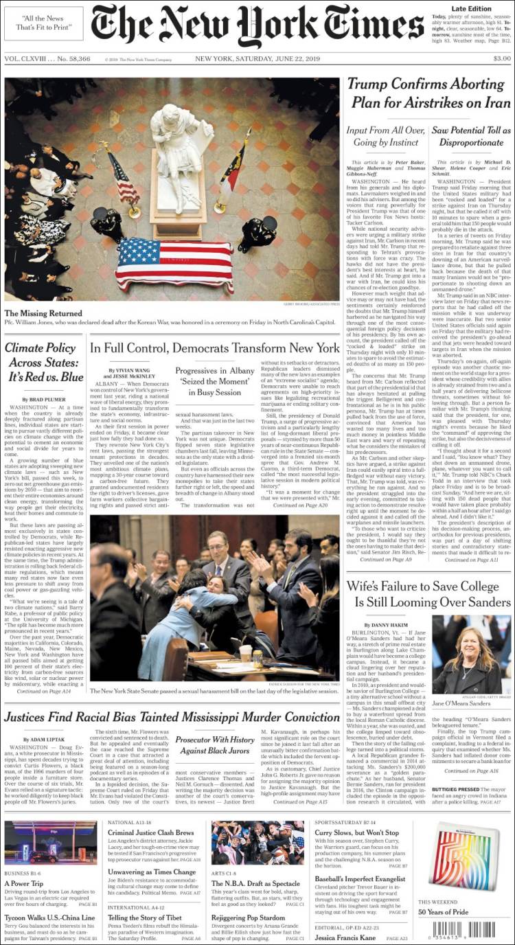 Portada de New York Times (USA)