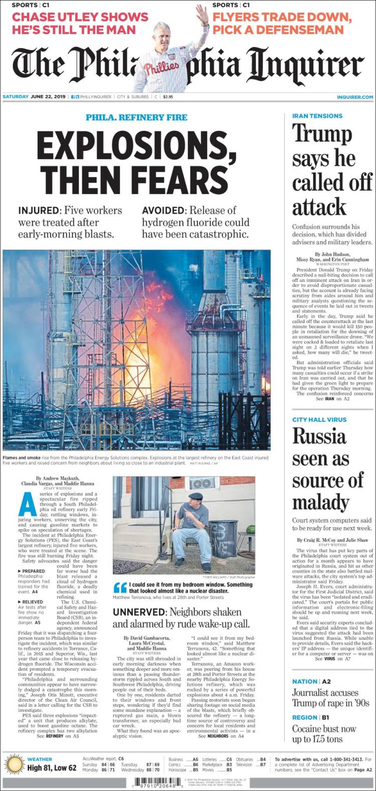 Portada de Philadelphia Inquirer (USA)