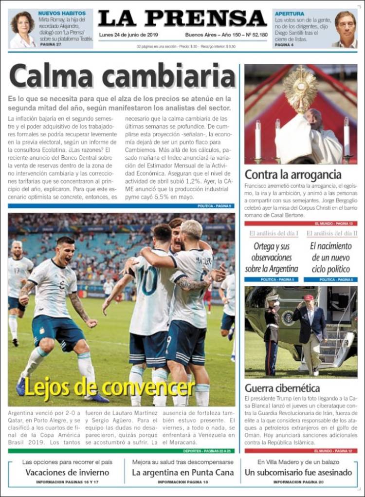 Portada de La Prensa (Argentina)