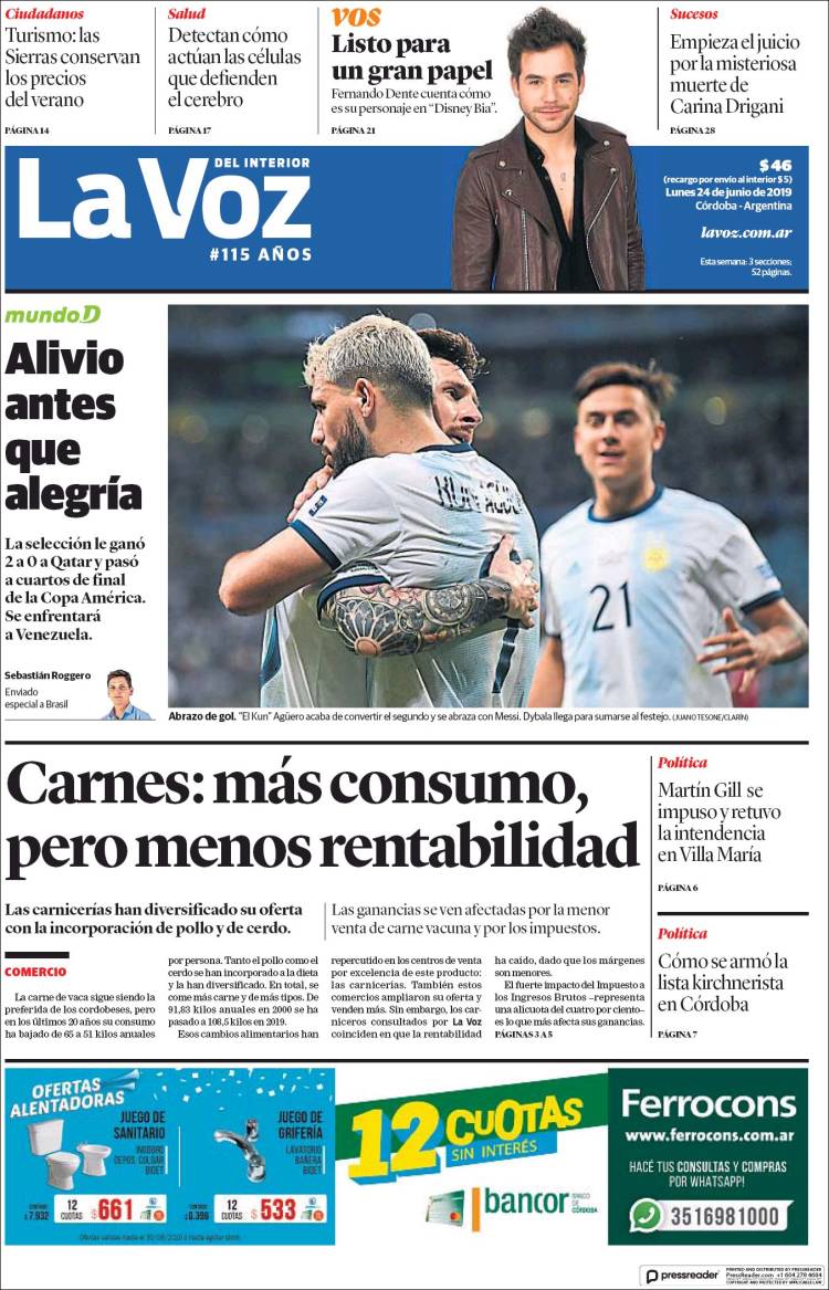Portada de La Voz del Interior (Argentina)