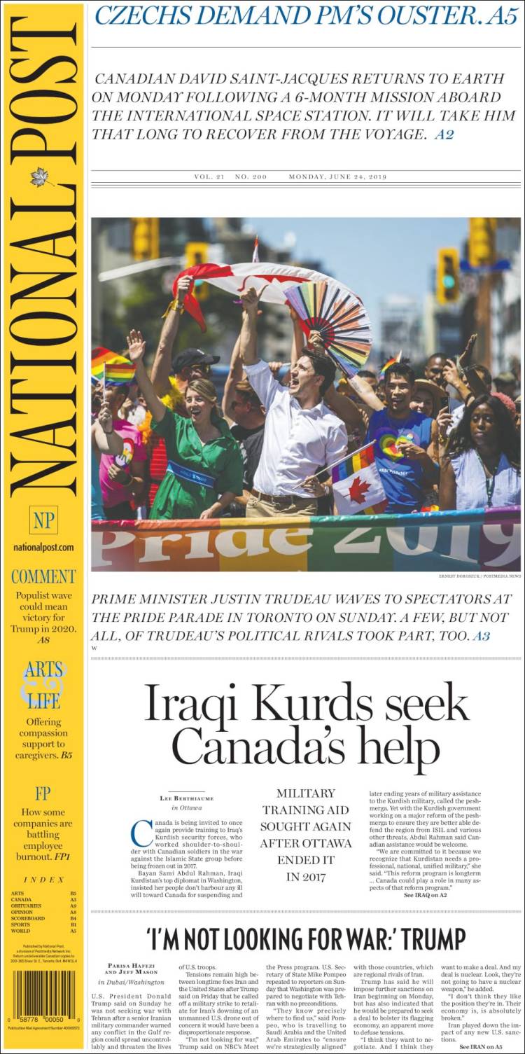 Portada de The National Post (Canadá)