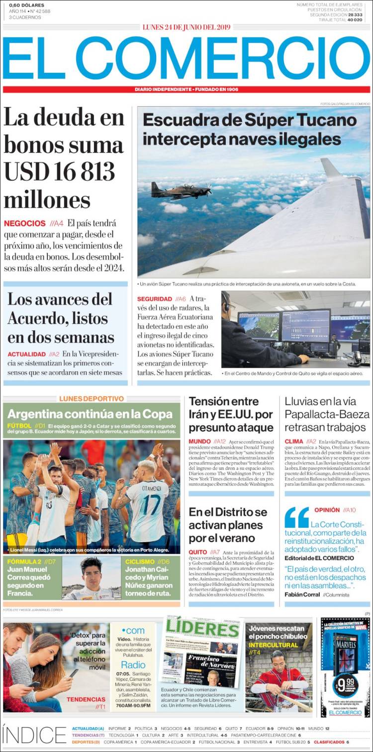 Portada de El Comercio (Ecuador)