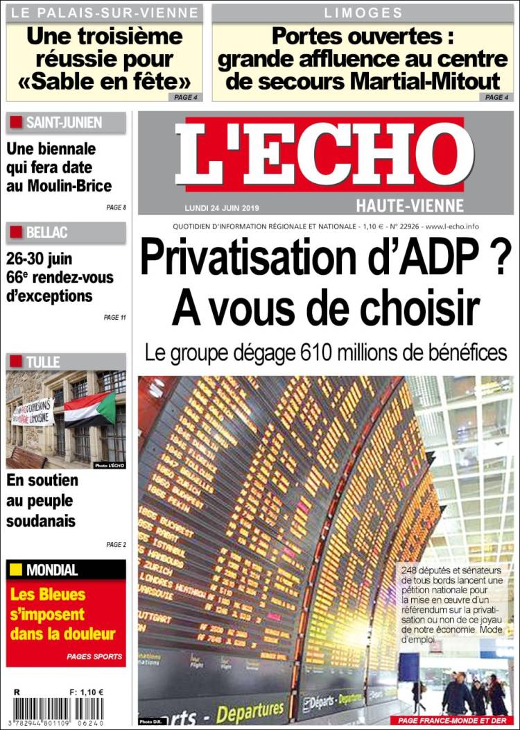 Portada de L'Echo de la Haute-Vienne (Francia)