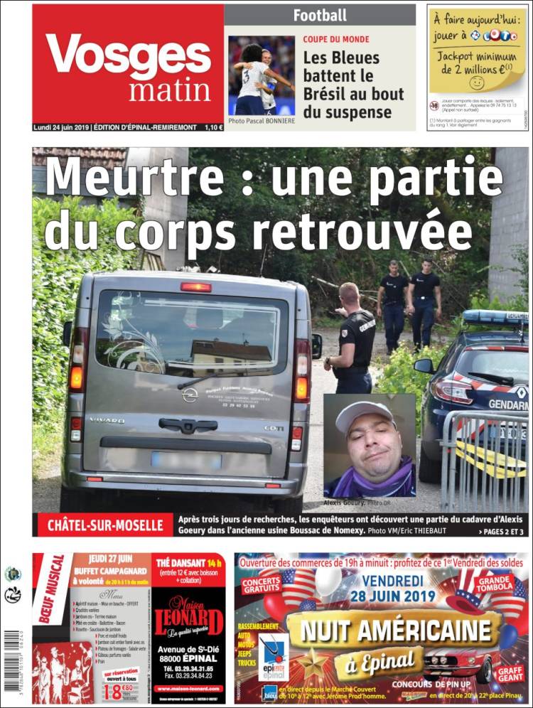 Portada de Vosges Matin (Francia)