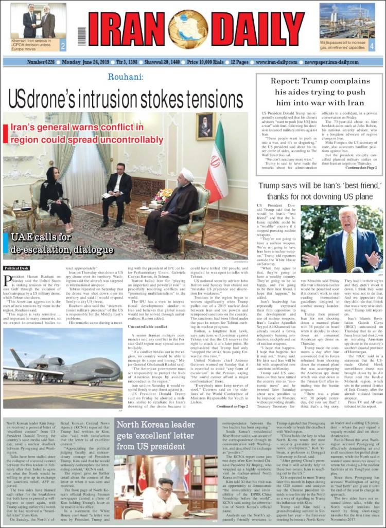 Portada de Iran Daily (Ir&aacute;n)