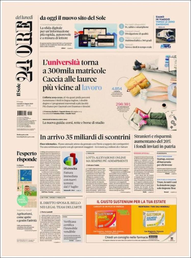 Portada de Il Sole 24 ORE (Italia)