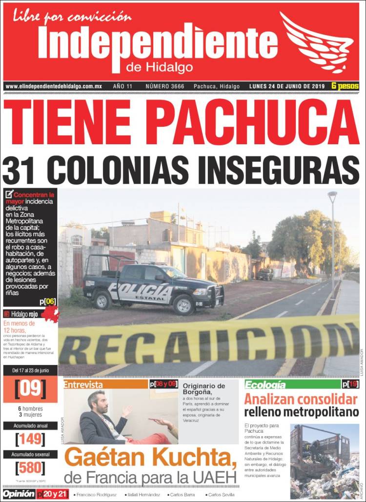 Portada de El Independiente de Hidalgo (M&eacute;xico)