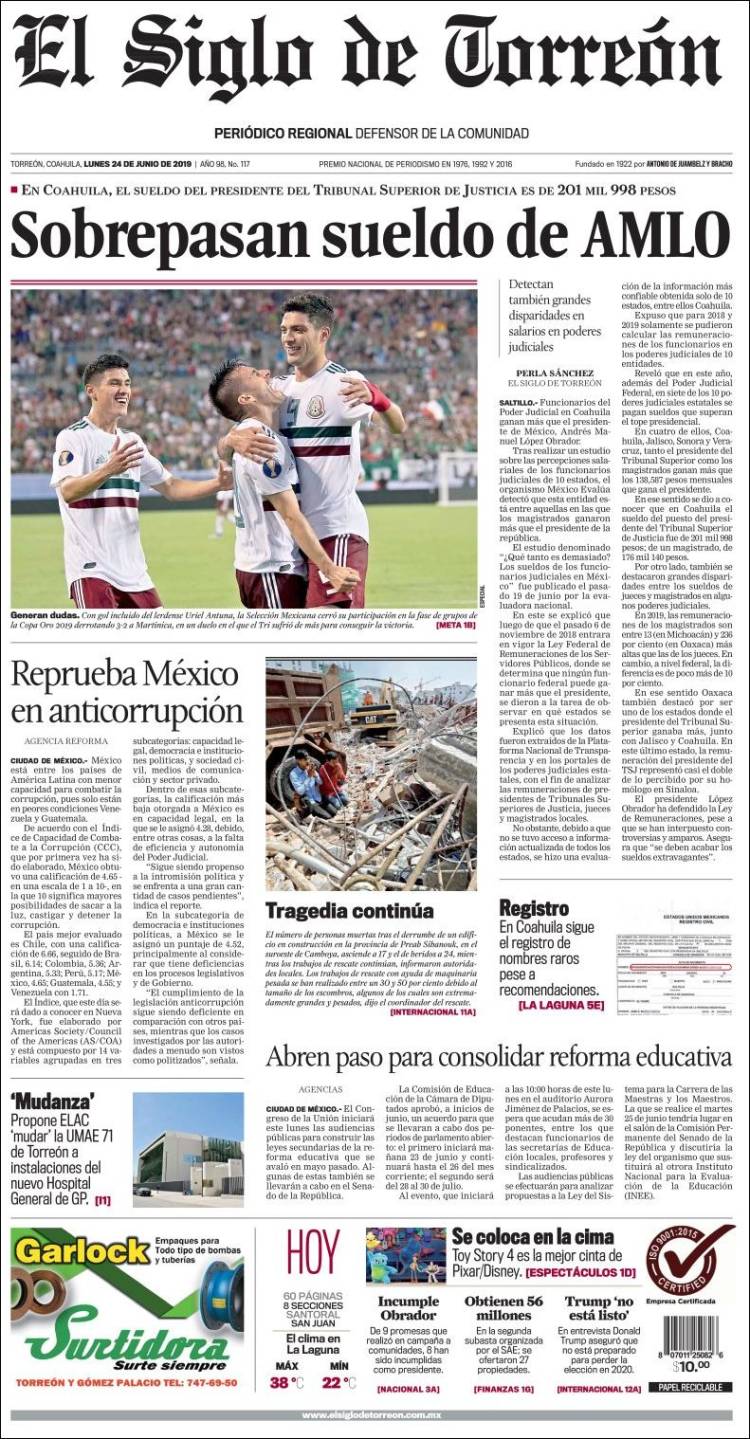 Portada de El Siglo de Torreon (M&eacute;xico)