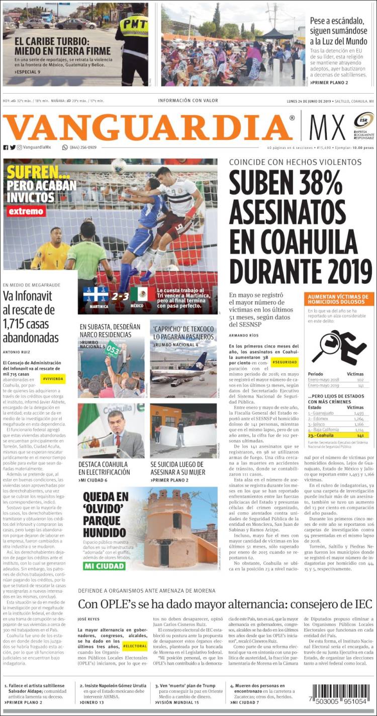 Portada de Vanguardia (M&eacute;xico)
