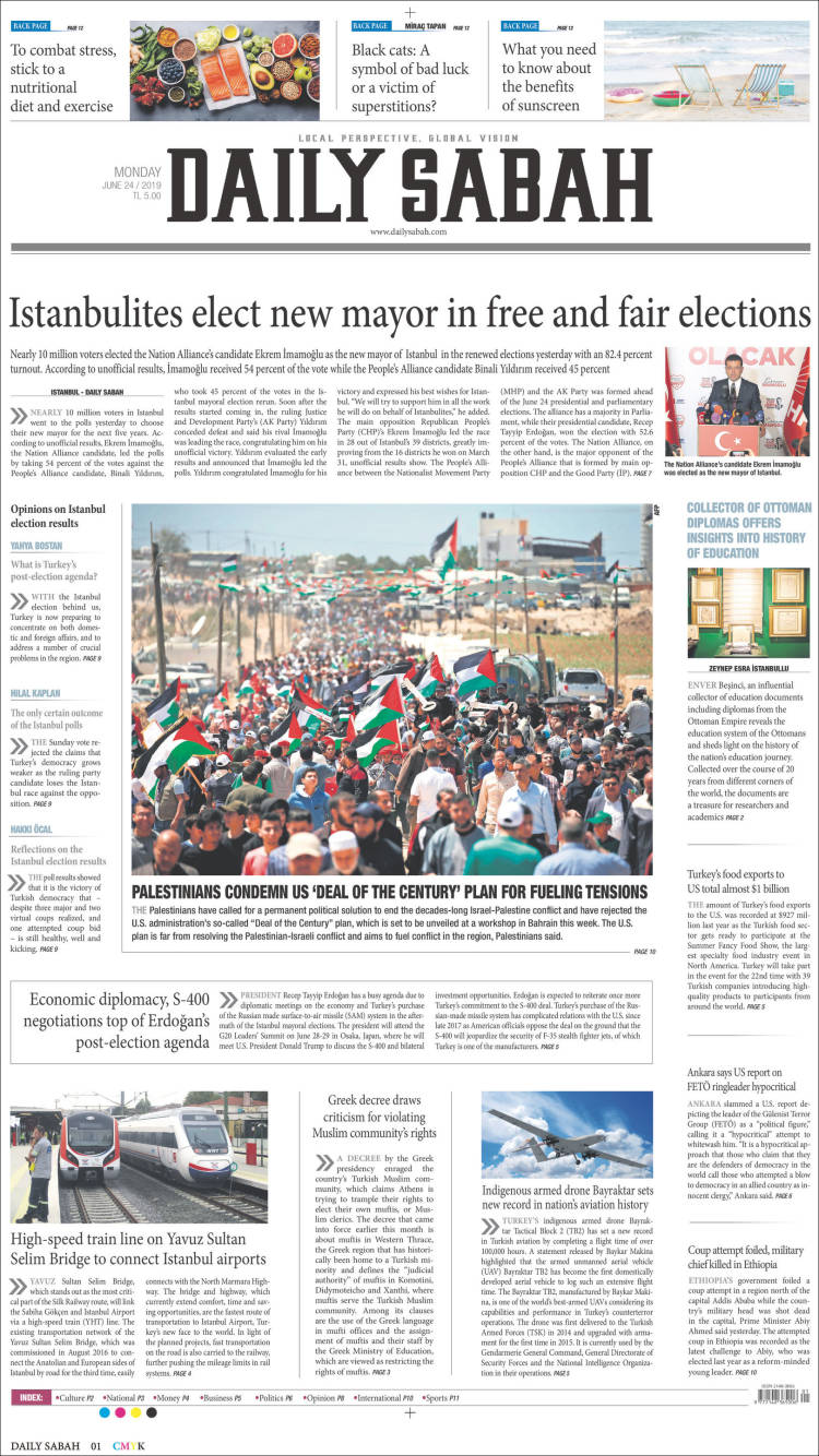 Portada de Daily Sabah (Turqu&iacute;a)