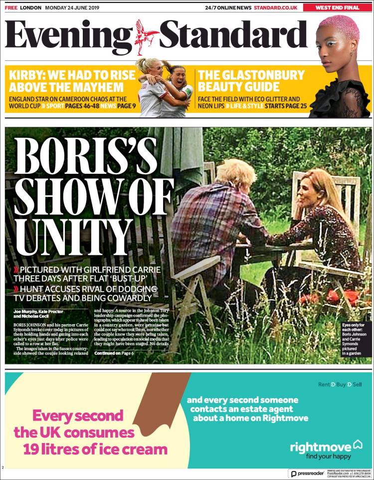 Portada de Evening Standard (Reino Unido)