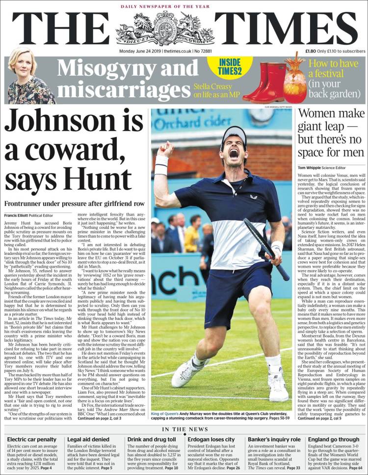 Portada de The Times (Reino Unido)