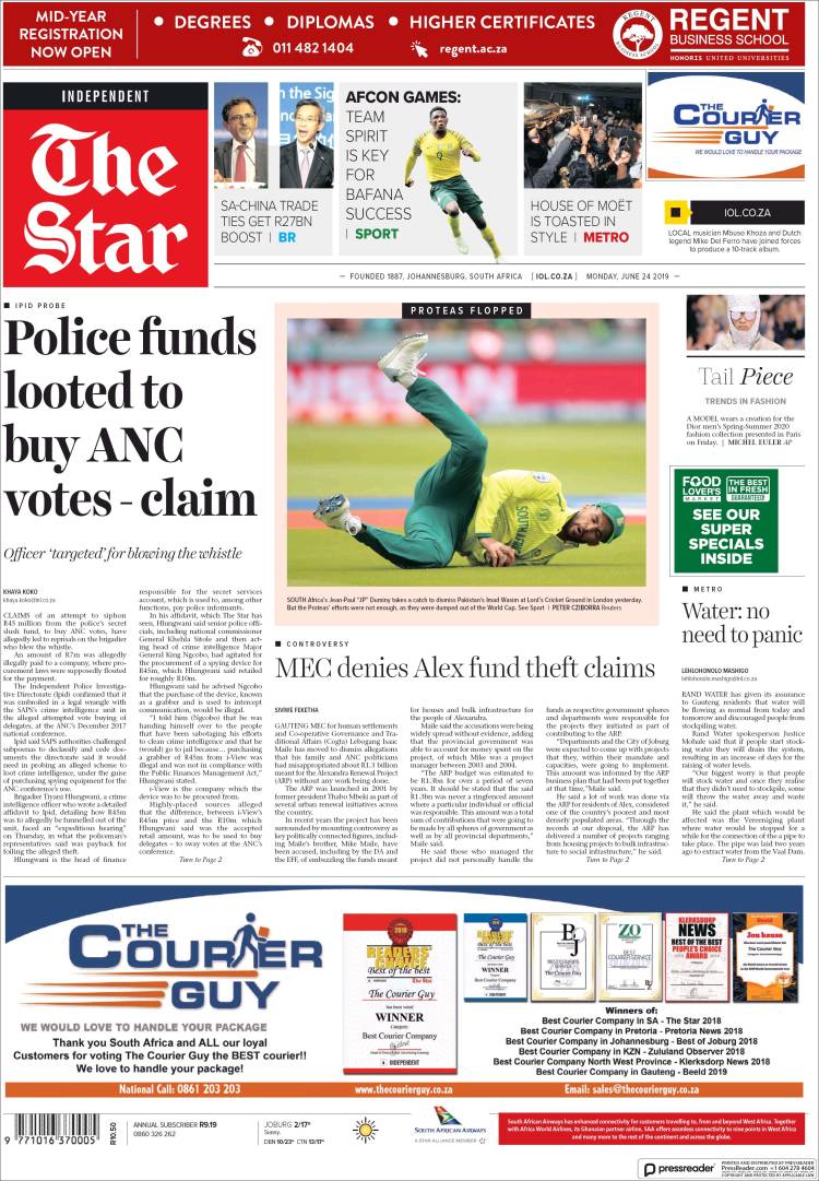 Portada de The Star (Sud&aacute;frica)