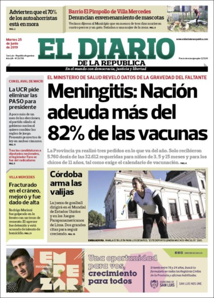 Portada de Diario de la República (Argentina)