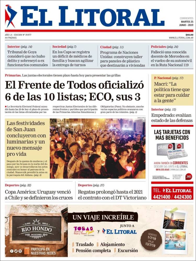 Portada de El Litoral Corrientes (Argentina)