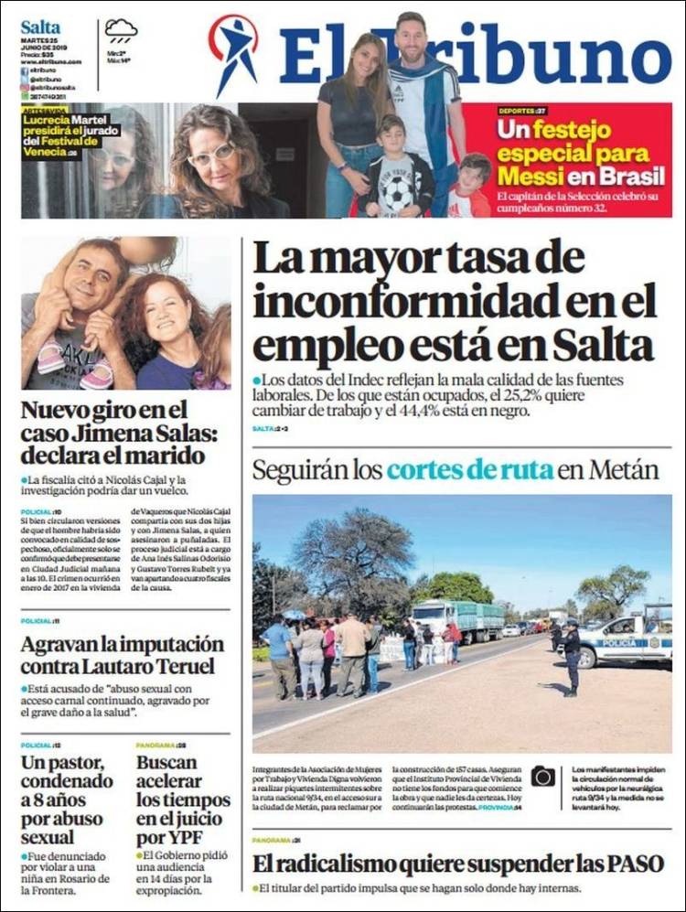 Portada de El Tribuno - Salta (Argentina)
