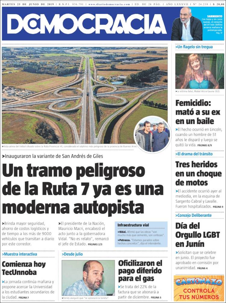 Portada de Diario Democracia (Argentina)