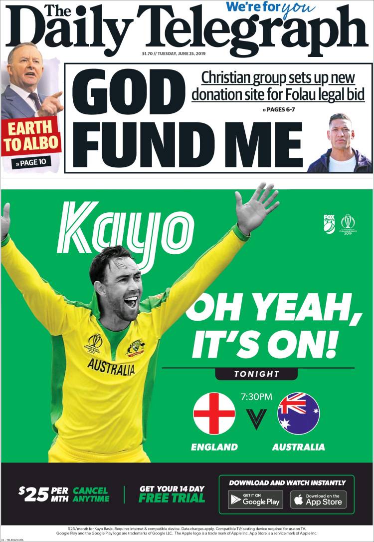 Portada de The Daily Telegraph (Australia)