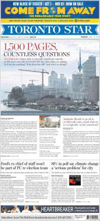 Portada de The Toronto Star (Canadá)