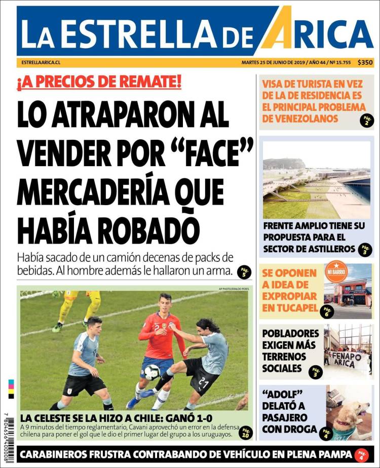 Portada de La Estrella de Arica (Chile)