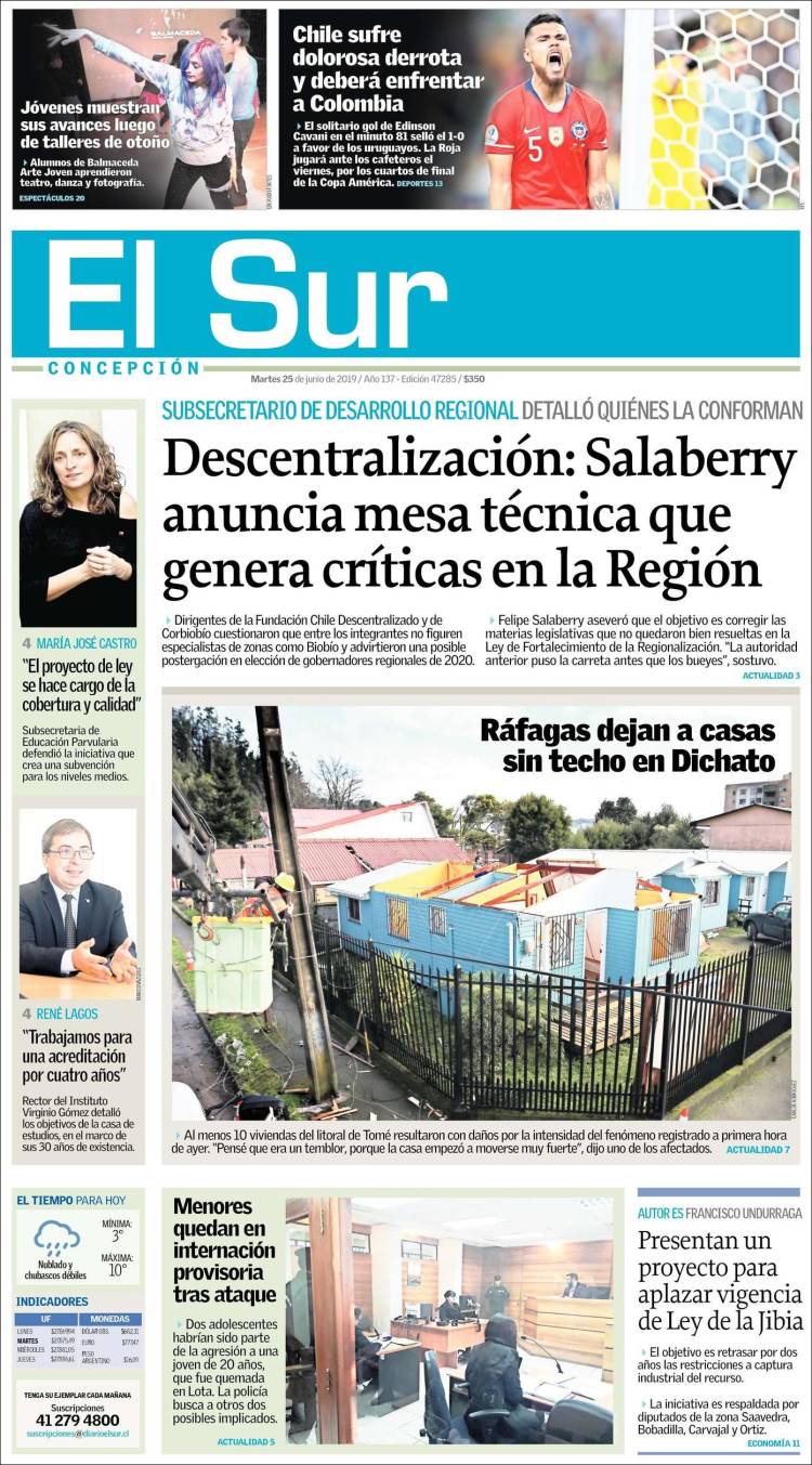 Portada de El Sur (Chile)