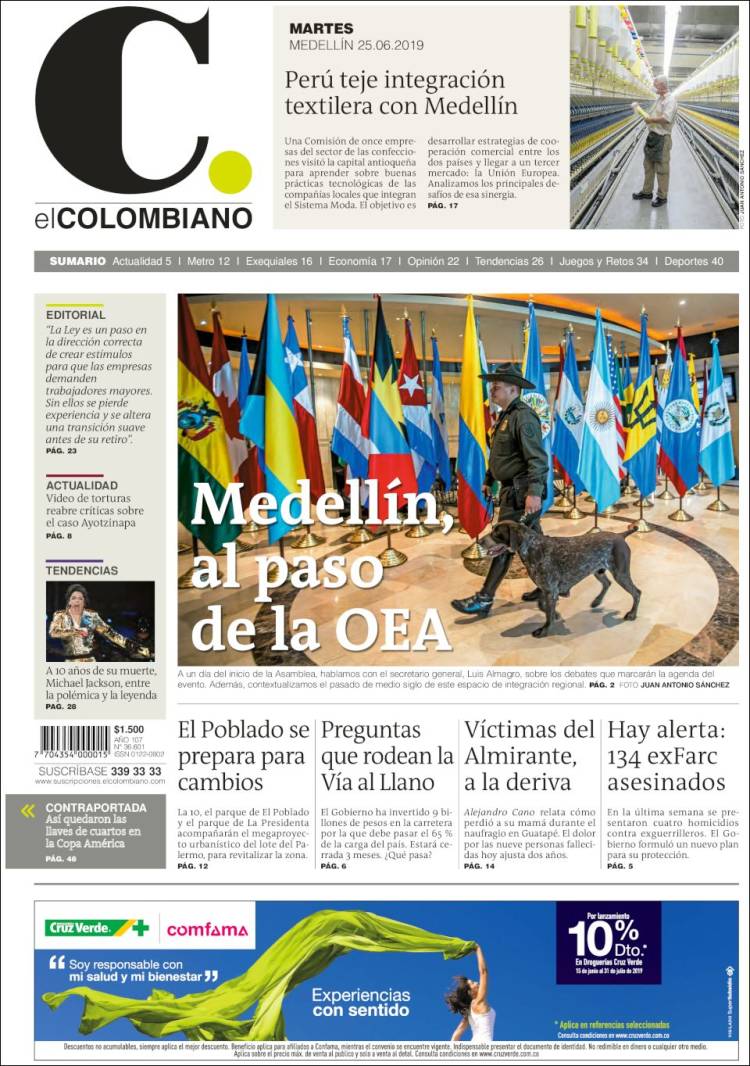Portada de El Colombiano (Colombia)