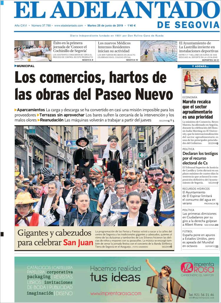 Portada de El Adelantado de Segovia (Espa&ntilde;a)