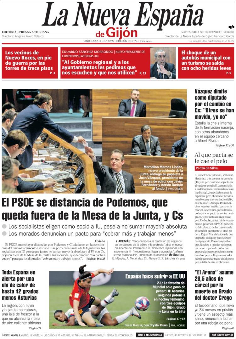 Portada de La Nueva España - Gijón (Espa&ntilde;a)
