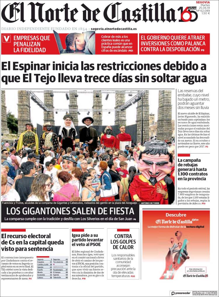 Portada de Norte de Castilla - Segovia (Espa&ntilde;a)