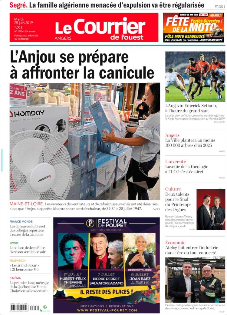 Portada de Le Courrier de l'Ouest (Francia)