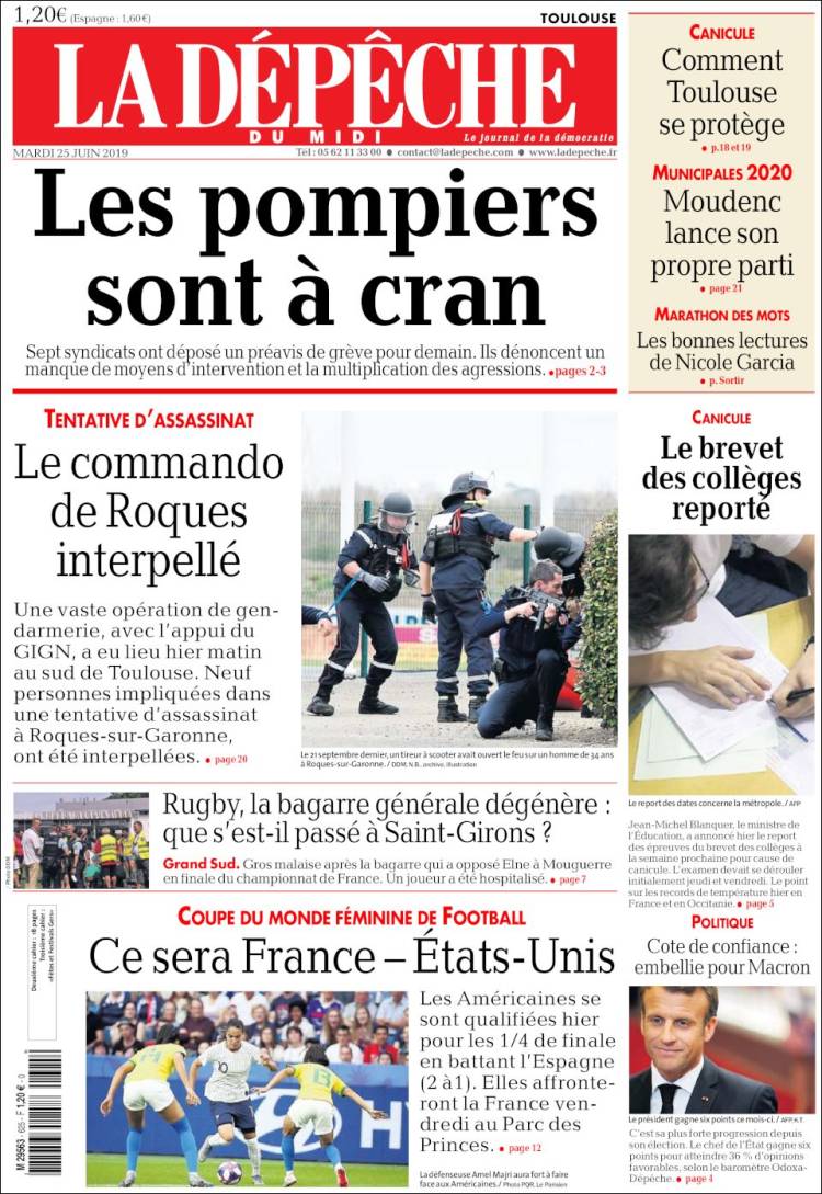 Portada de La Dépêche du Midi (Francia)