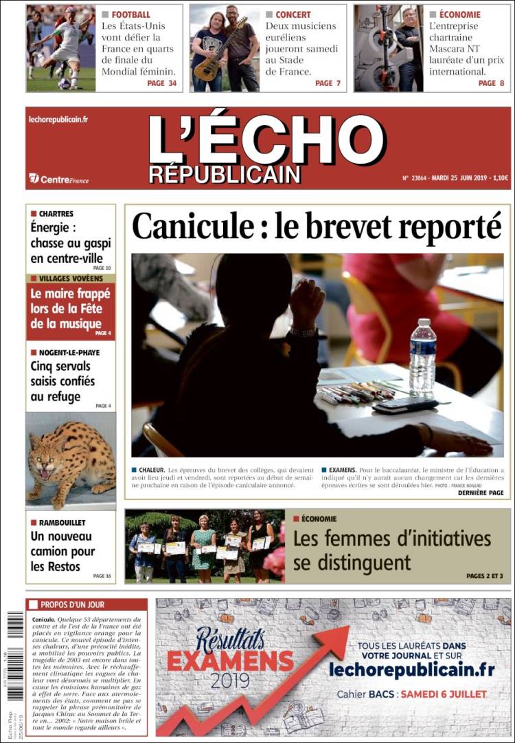 Portada de L'Echo Républicain (Francia)