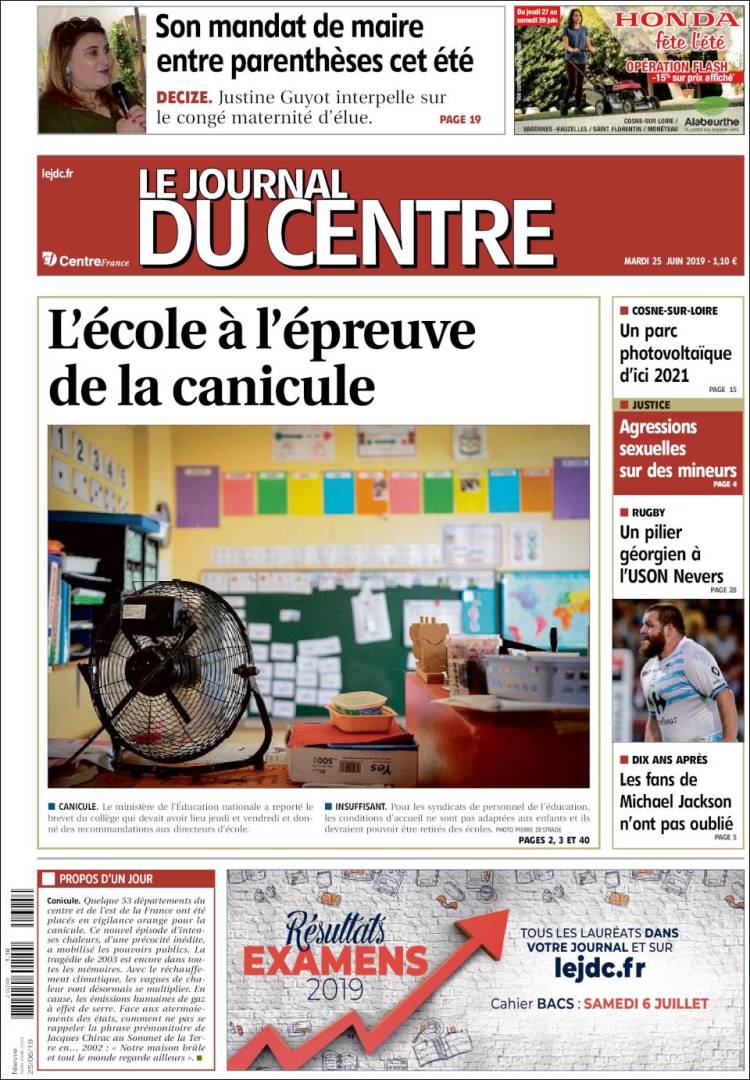 Portada de Le Journal du Centre (Francia)