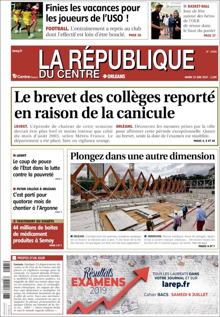 Portada de La République du Centre (Francia)