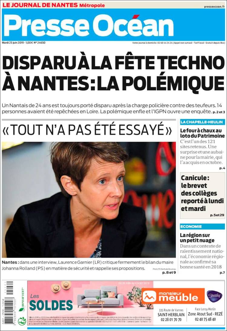 Portada de Presse Ocean (Francia)