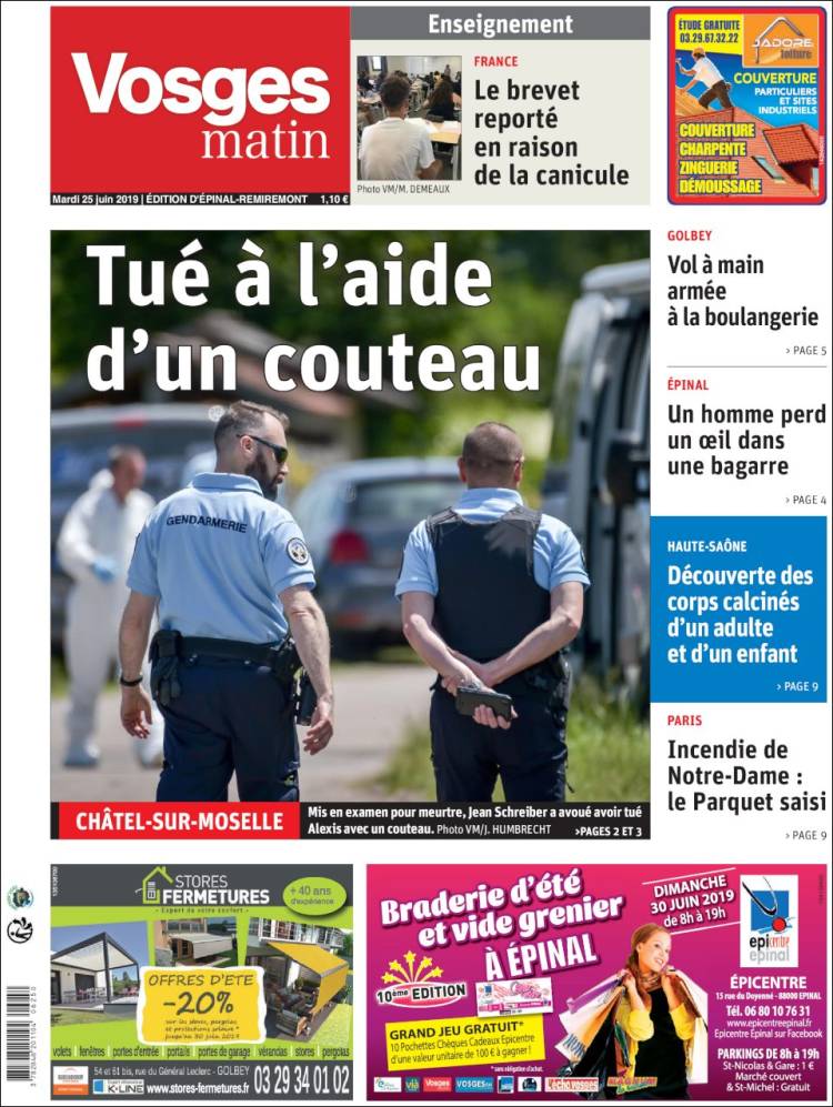 Portada de Vosges Matin (Francia)