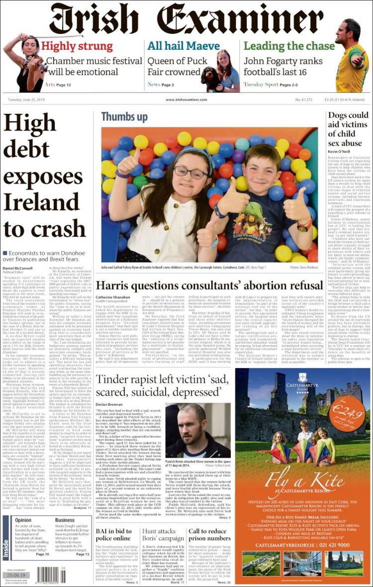 Portada de Irish Examiner (Irlanda)