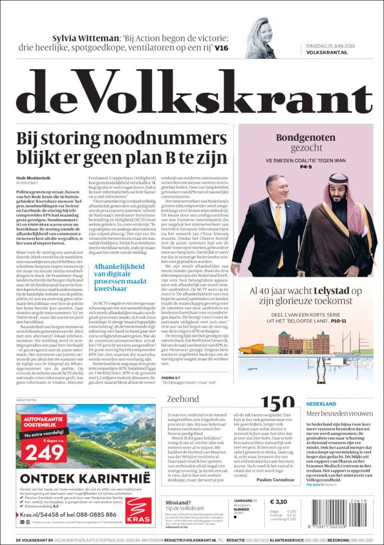 Portada de De Volkskrant (Pa&iacute;ses Bajos)
