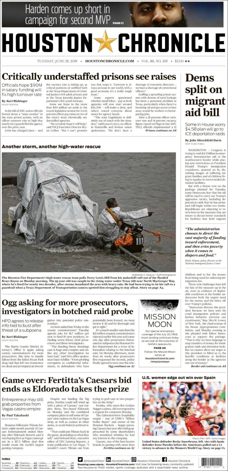 Portada de Houston Chronicle (USA)