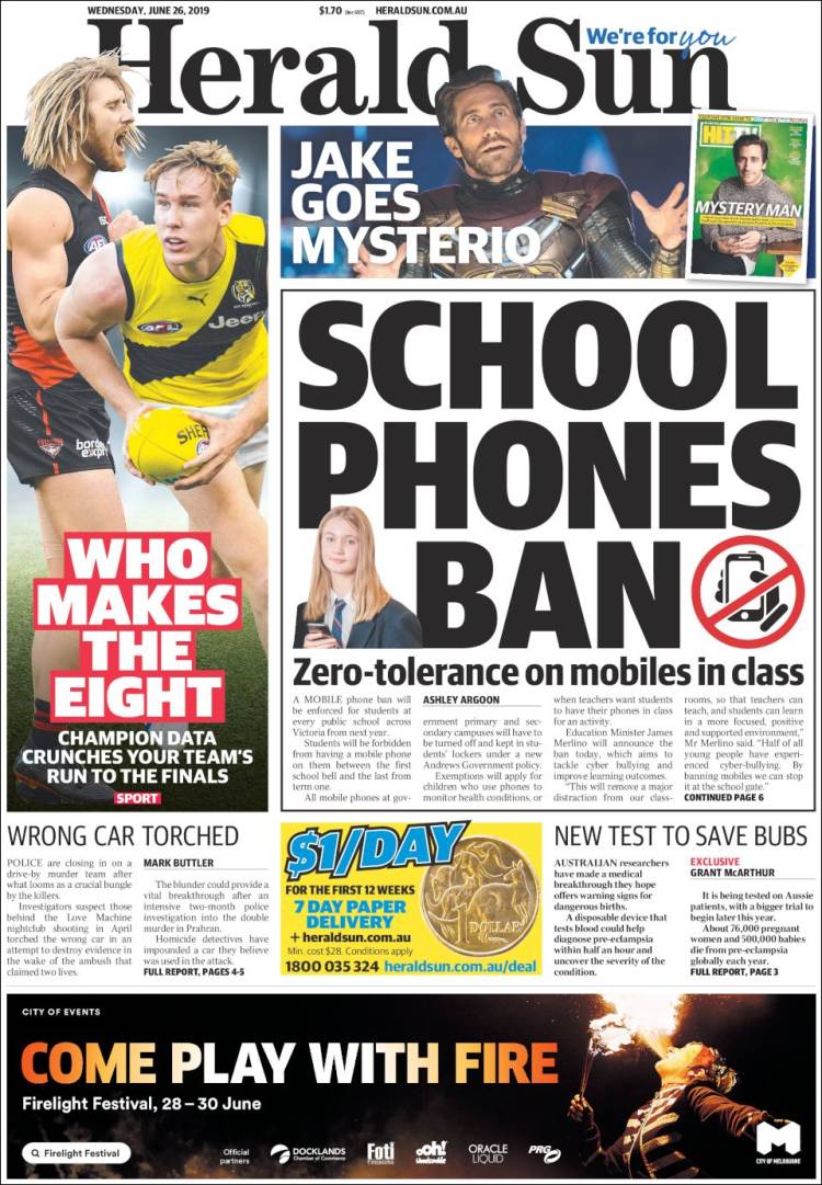 Portada de Herald Sun (Australia)