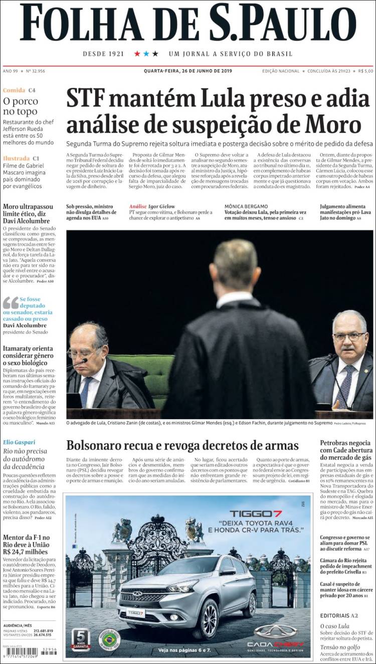 Portada de Folha de São Paulo (Brasil)