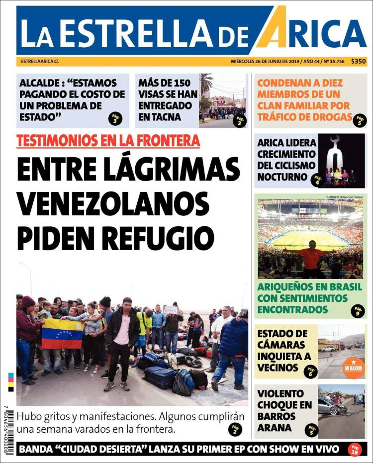 Portada de La Estrella de Arica (Chile)