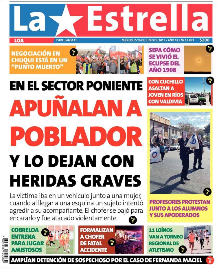Portada de La Estrella de Loa (Chile)