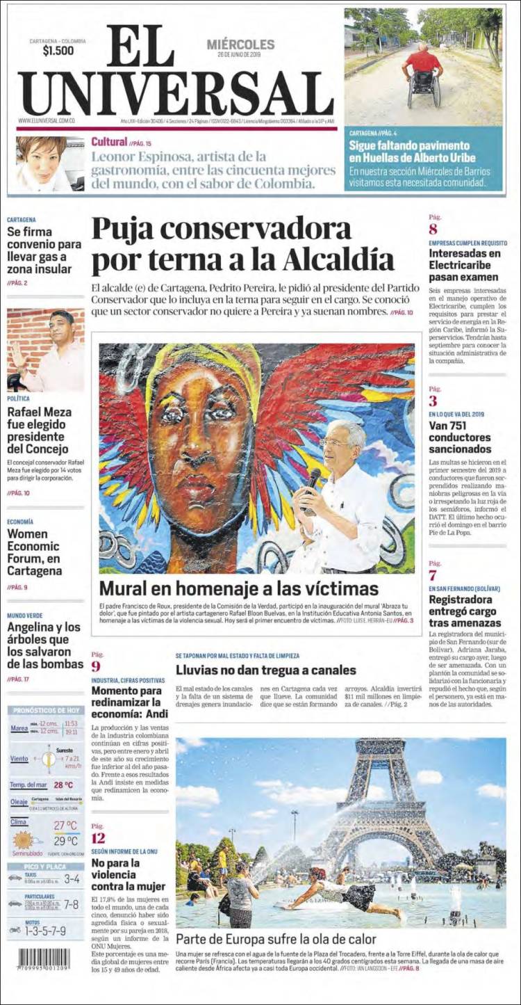 Portada de El Universal (Colombia)