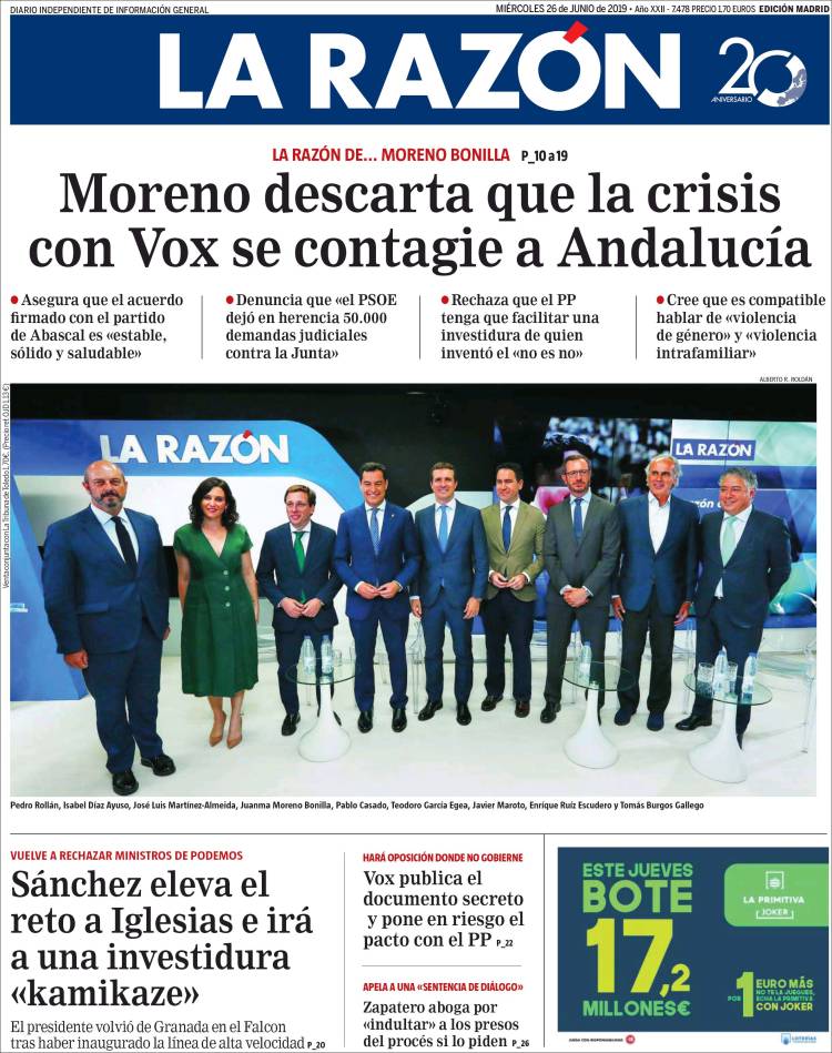 Portada de La Razón (Espa&ntilde;a)
