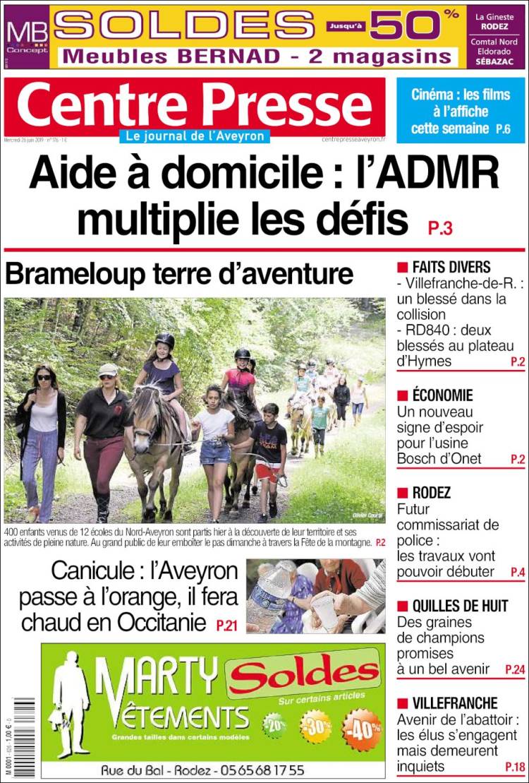 Portada de Centre Presse (Francia)