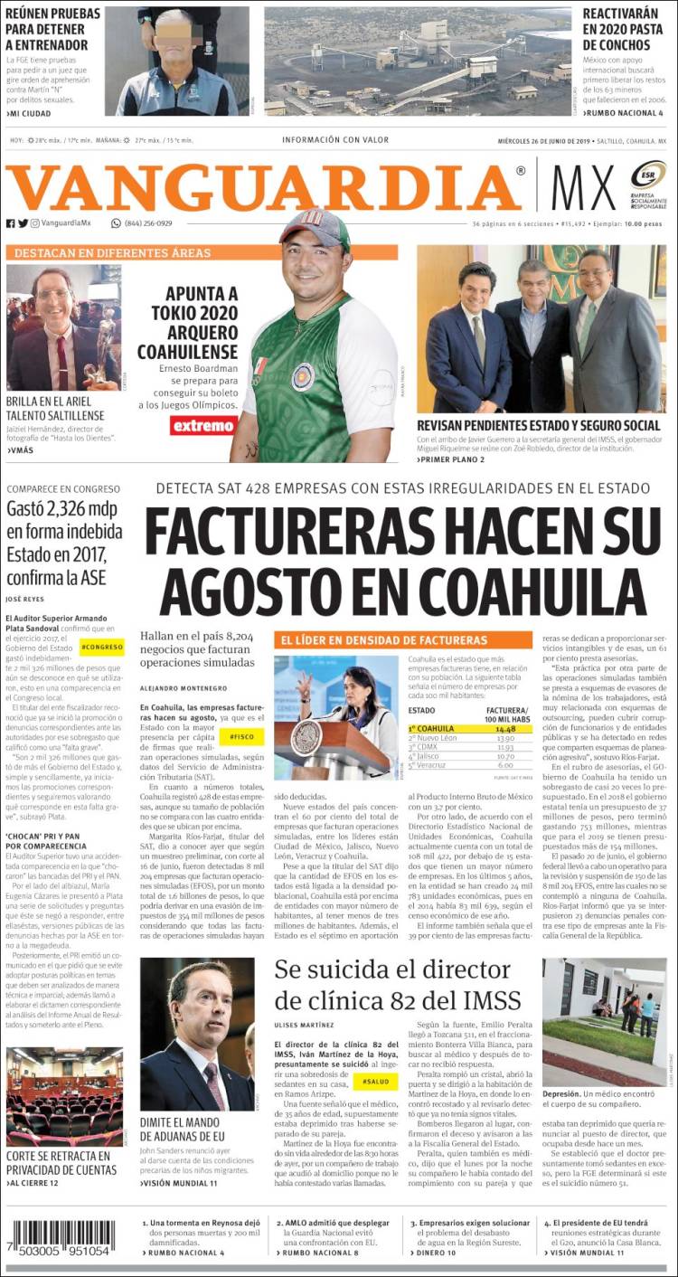 Portada de Vanguardia (M&eacute;xico)