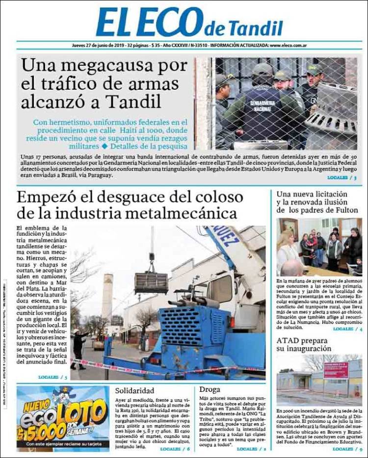 Portada de El Eco de Tandil (Argentine)