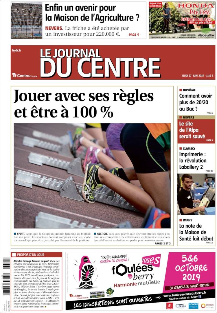 Portada de Le Journal du Centre (Francia)