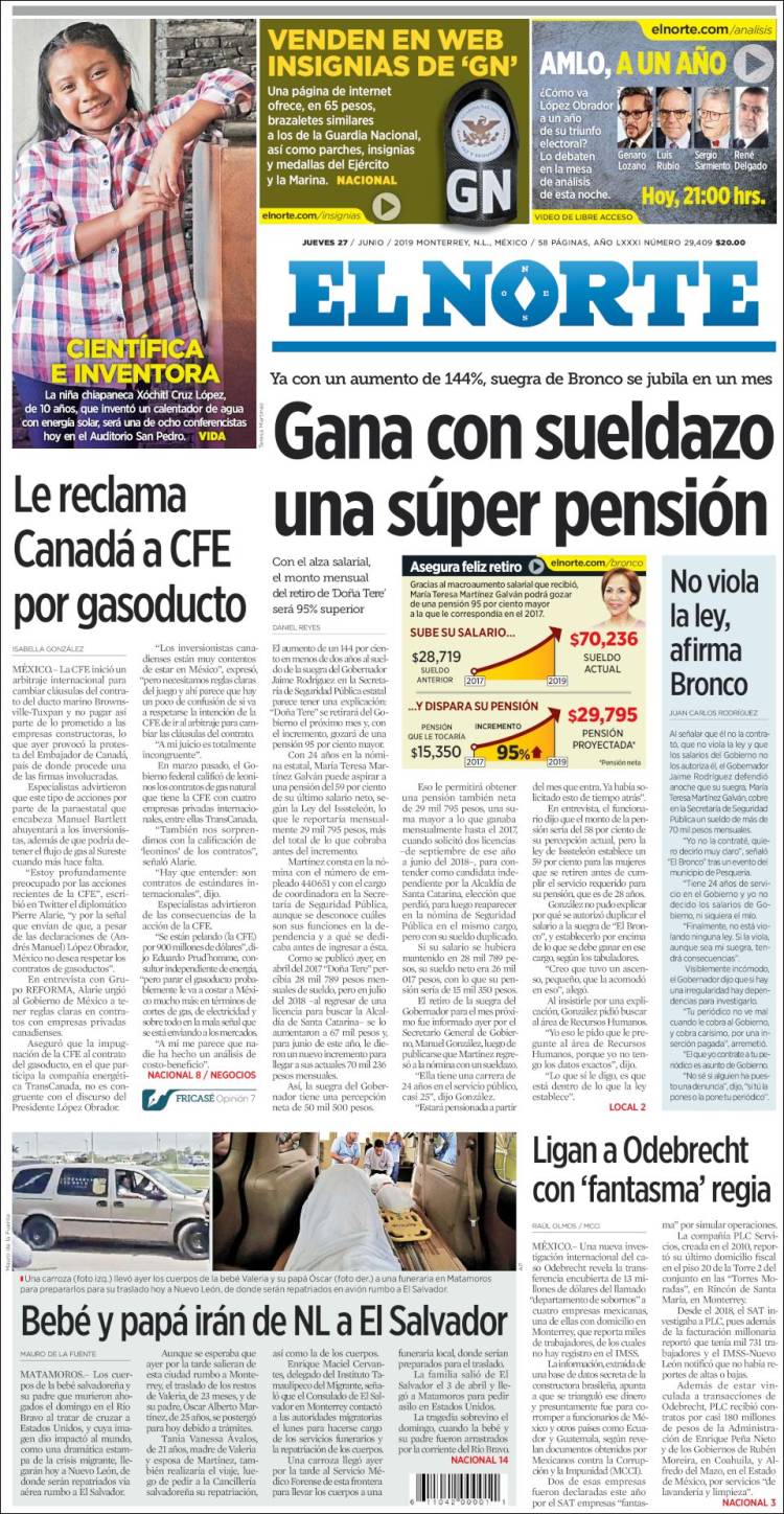 Portada de El Norte (Mexique)